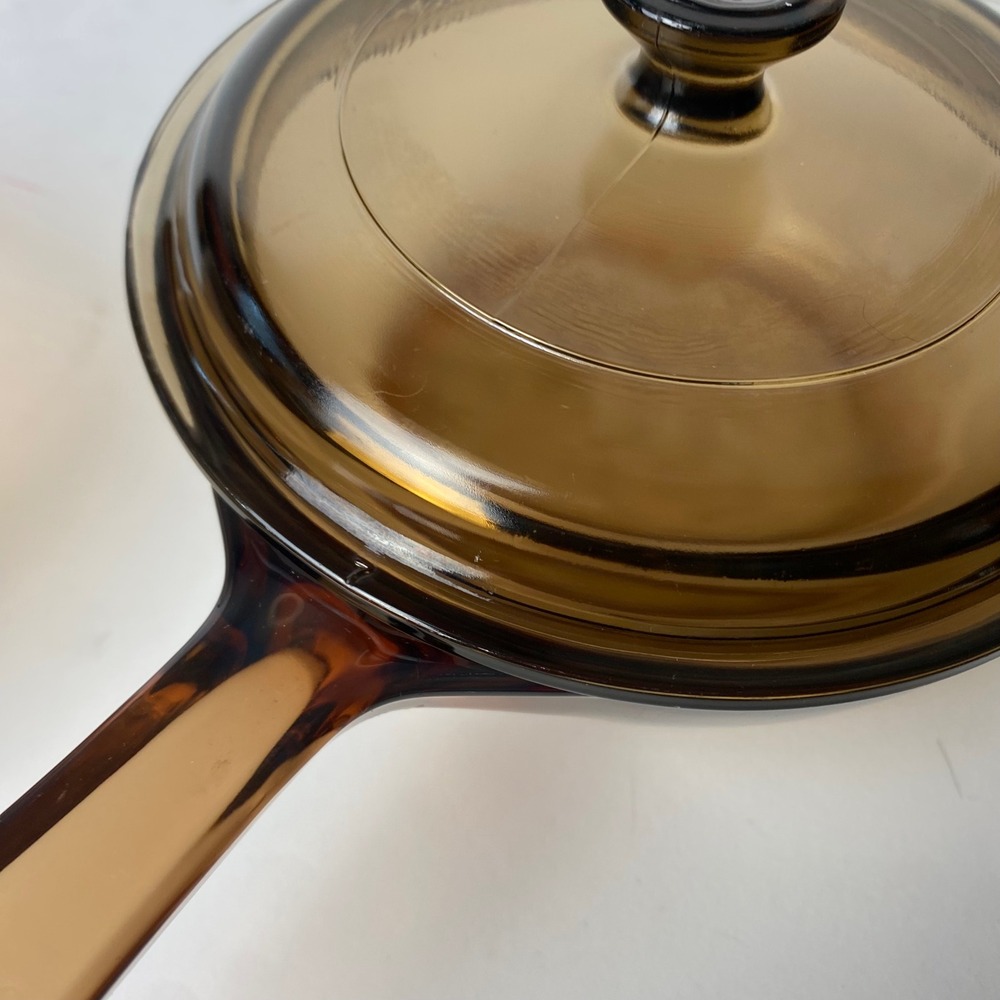Vintage Visions Corning Amber Glass Saucepan Set 1L 1.5L V-1-B France with Lids - Picture 14 of 14